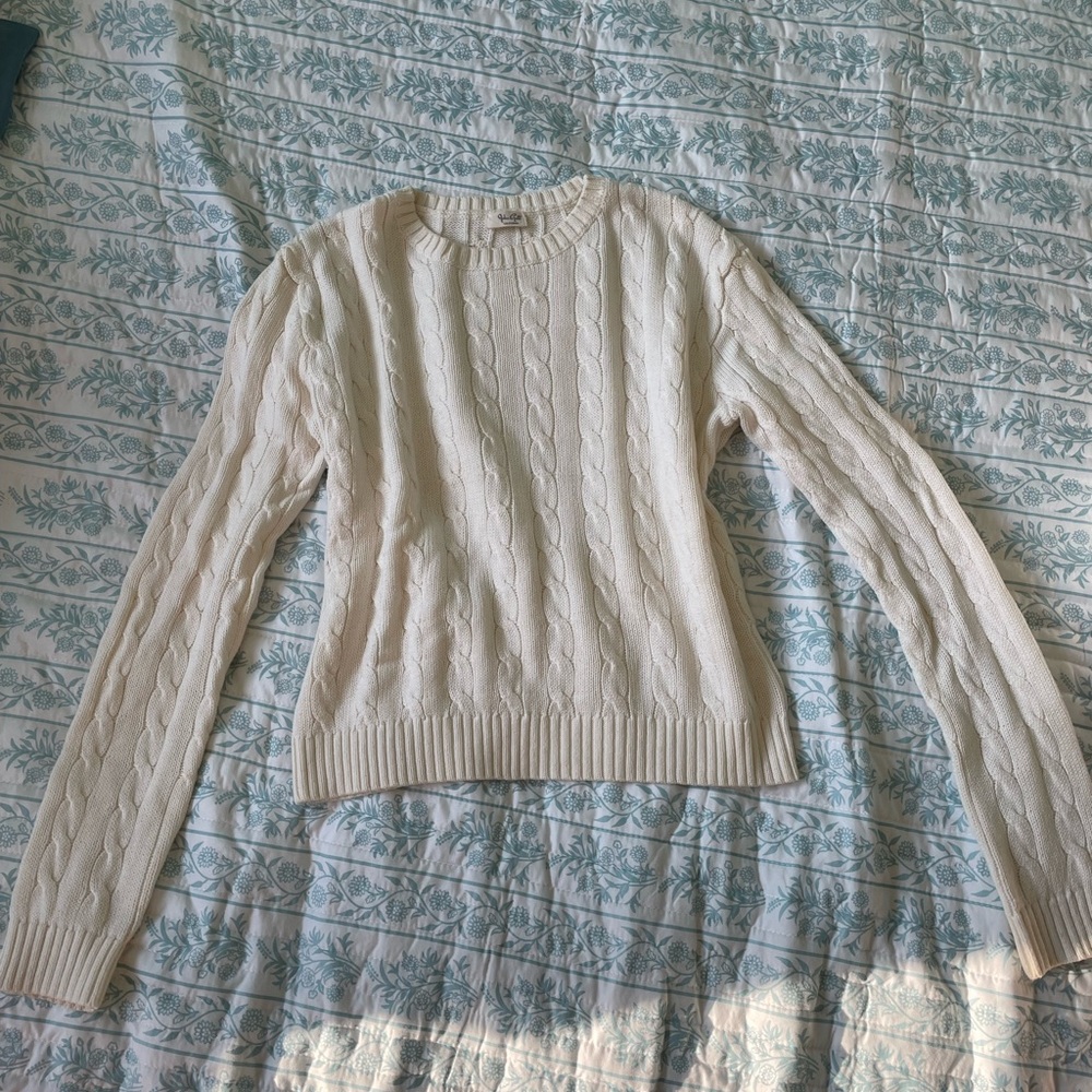Brandy Melville Cream Cable Knit Crew Neck Sweater